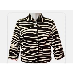 LAL Live A Little Black White Zebra Stripe Jacket Blazer Pink lining‎ sz PS